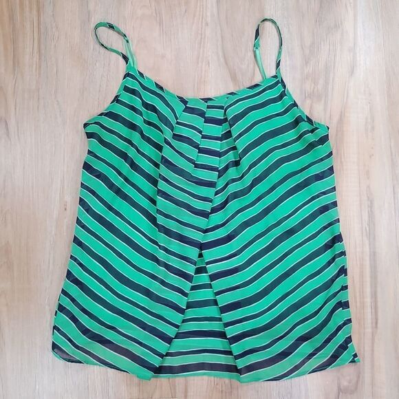 🔺️New York & Co Green & Blue Striped Sleeveless Blouse Medium - Picture 1 of 13